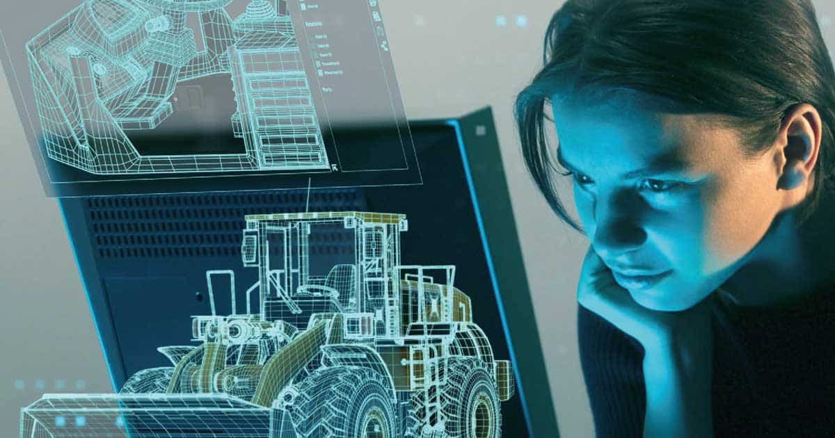 Frau betrachtet eine 3D-Simulation auf einem Computer