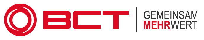 BCT Logo mit dem Firmenslogan "Gemeinsam Mehr Wert" auf der rechten Seite